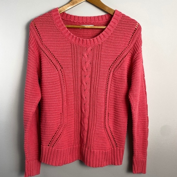 Old Navy Women's Large Long Sleeve Mixed Cable Knit Sweater Reddish-Pink Money - Picture 1 of 13